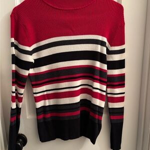 Croft & Barrow Red, Black, and White Striped Turtleneck Sweater